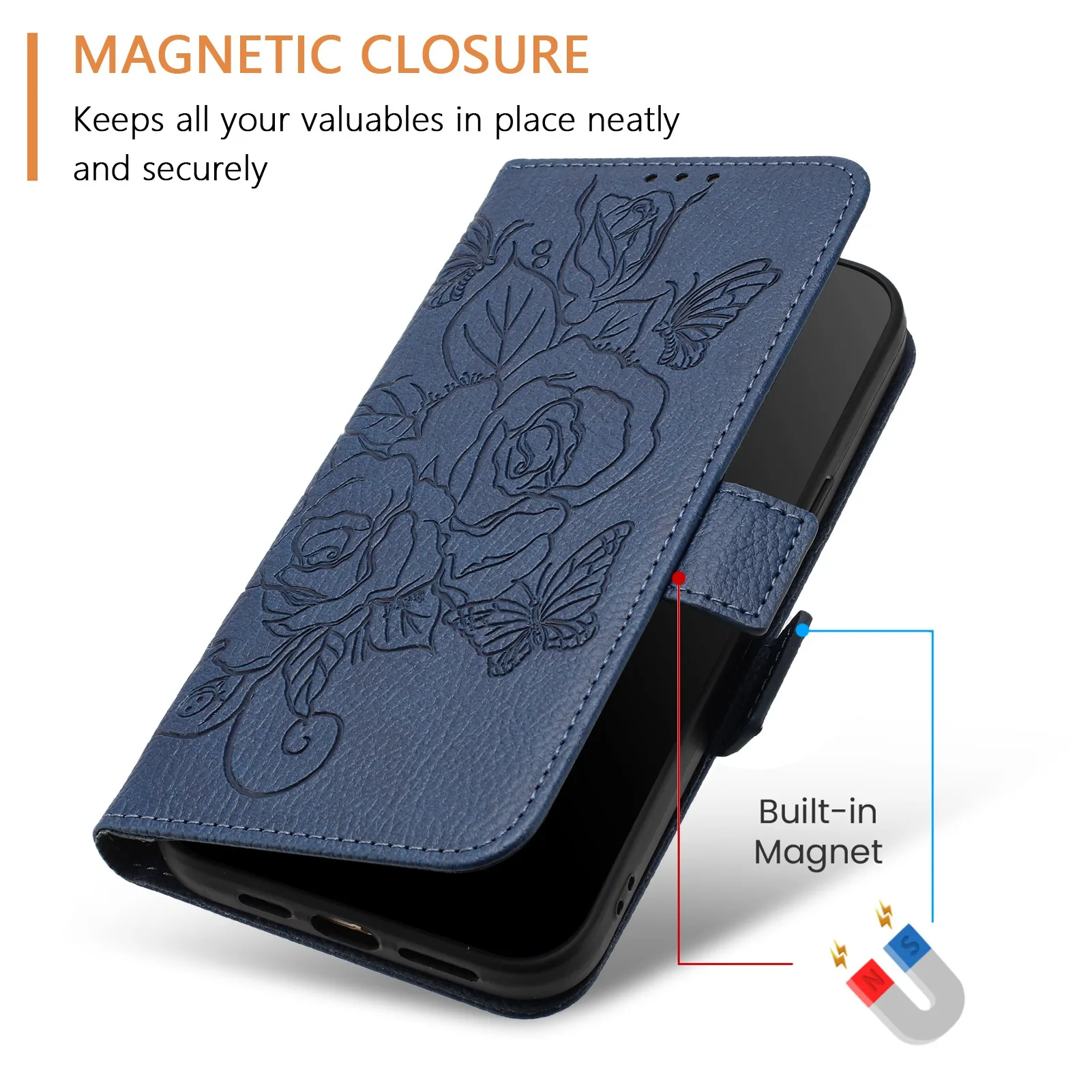 Elegant 3D Flower Embossed Leather Wallet Phone Case