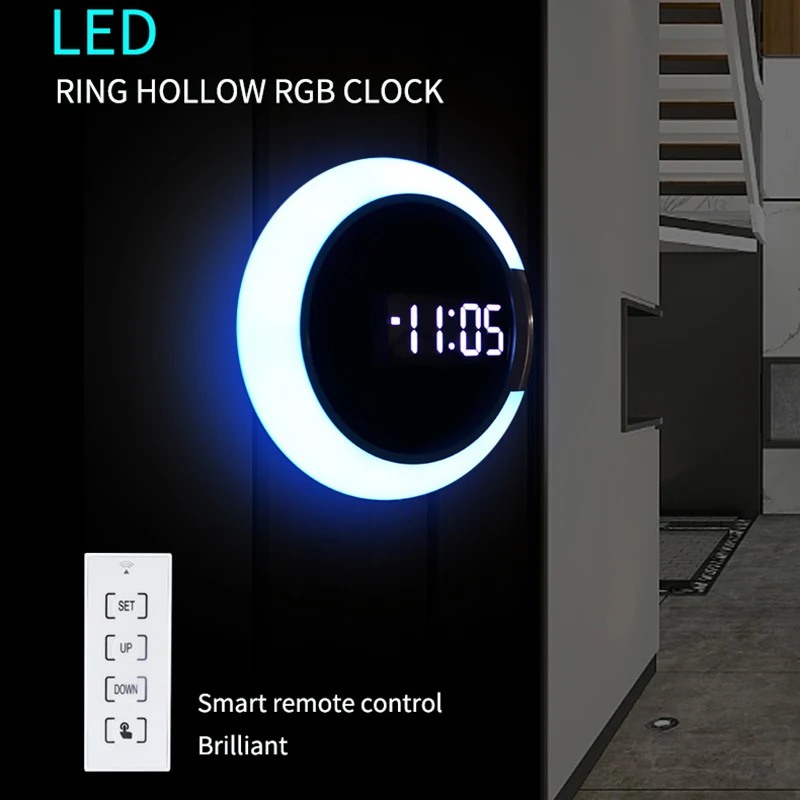 USB 3D Wall Clock Modern Design Night Light Wall Clock Digital Table Clock Alarm Mirror Hollow Lamp For Home Living Room Decor