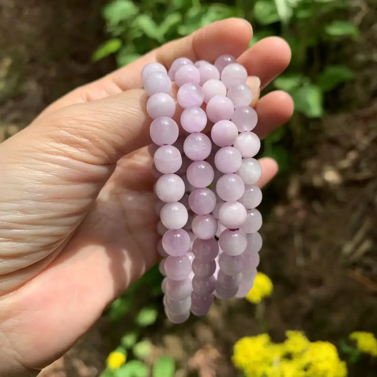 6-7MM Natural Spodumene Quartz Kunzite Bracelet Woman Man Wealthy Titanium Beads From Brazil Jewelry AAAAA