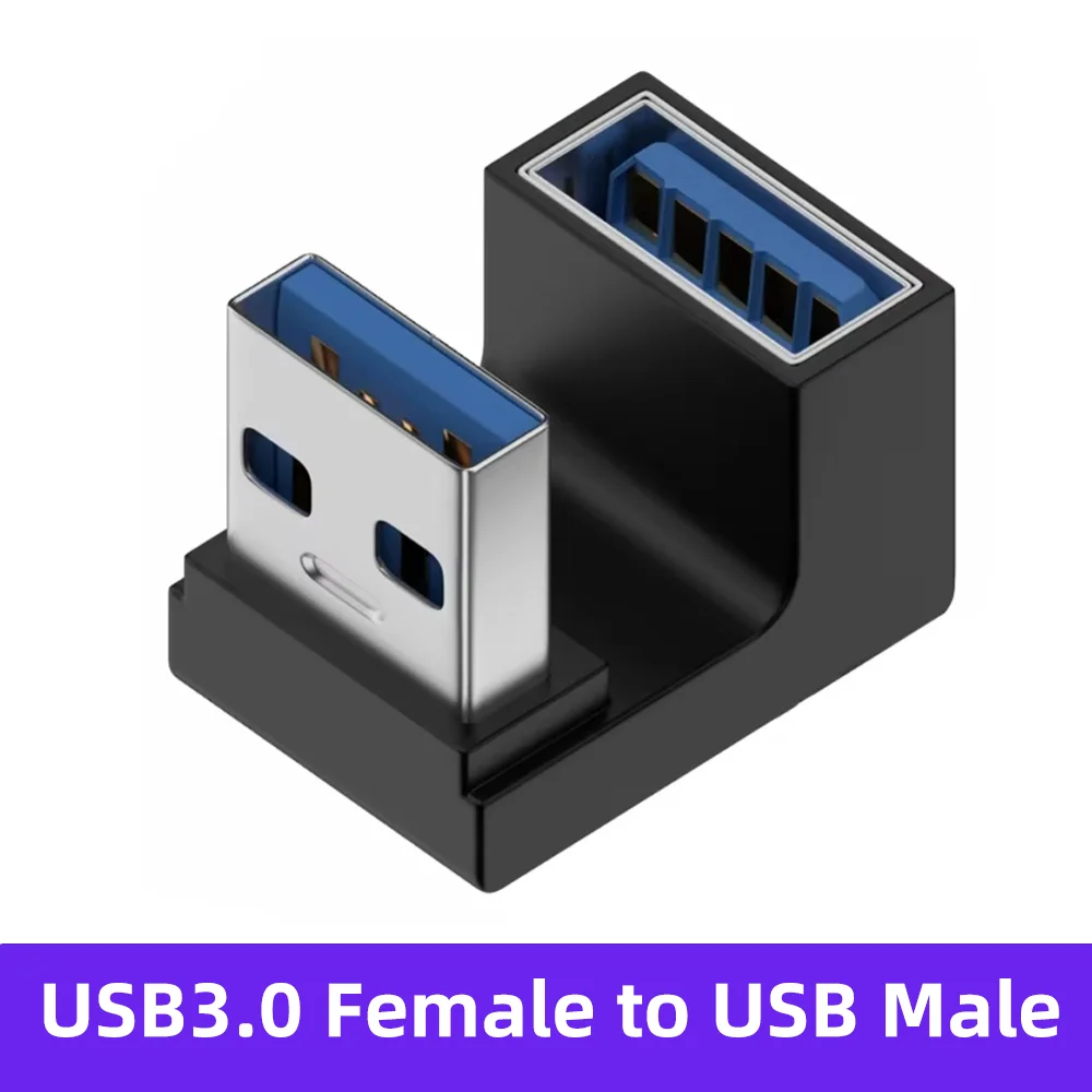 Right Angle USB 3.0 High-Speed Extension Adapter – Upward Elbow Connector, Male to Female Plug Converter