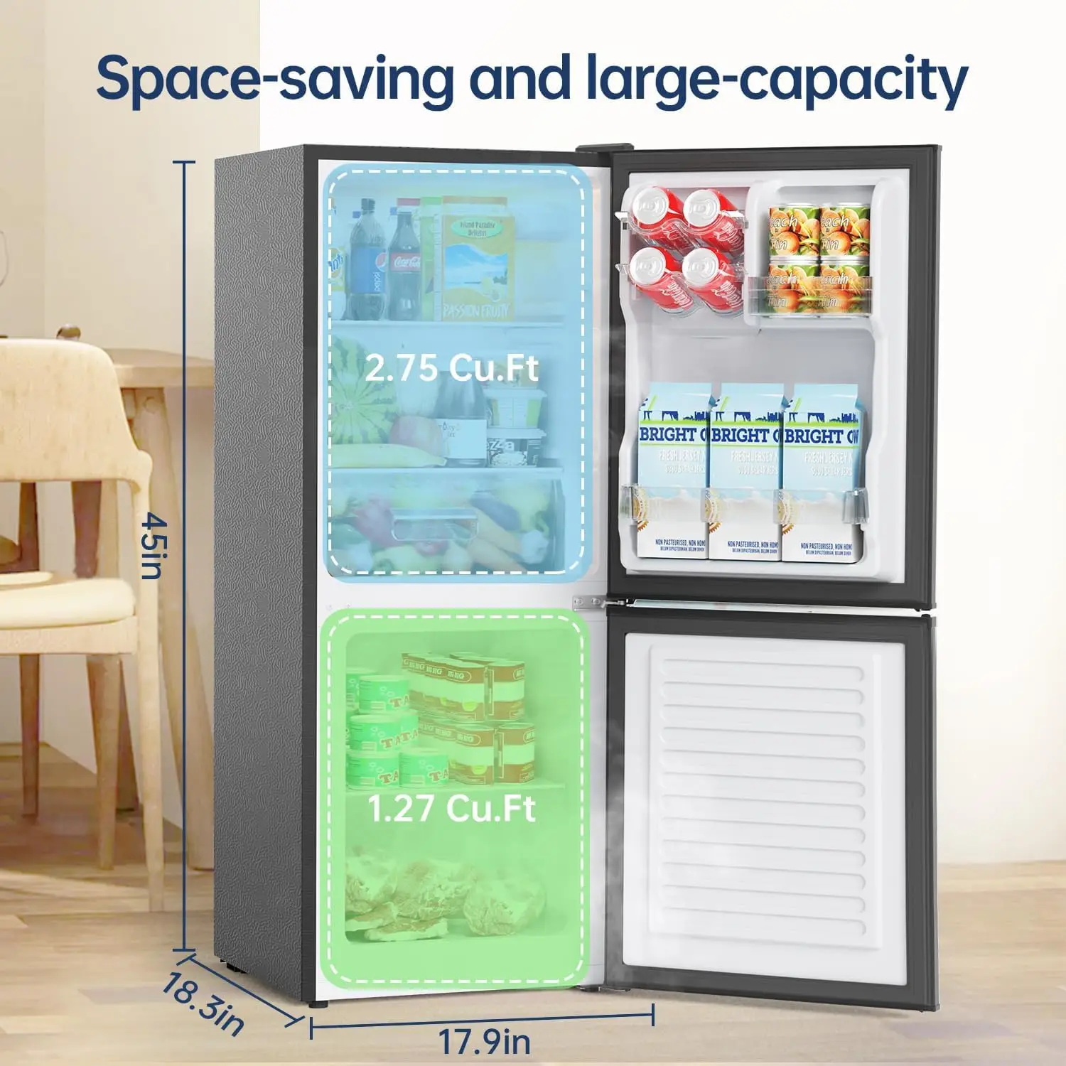 Small Refrigerator with Freezer 4.0 Cu.Ft Small Fridge with Freezer 2 Door Bottom Compact Refrigerator