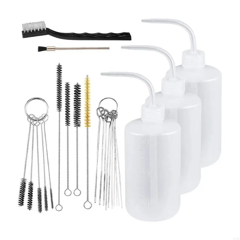 02DC 24Pieces Multipurpose Sprayer Cleaning Set with 4 Bottles and 21 Brushes for Professional Paint Practical Tool