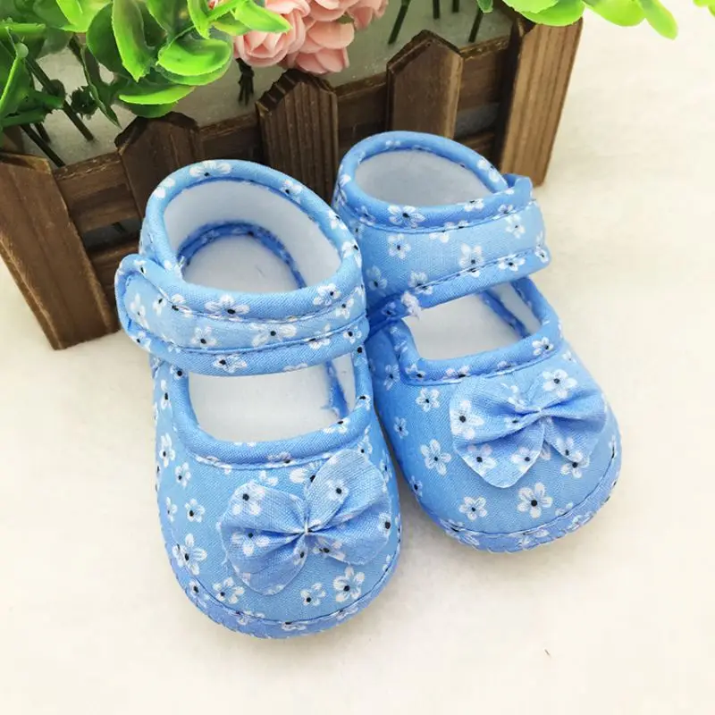 

Infant Girls Cotton Soft Sole Non-Slip Shoes Spring Summer Baby Floral Print Sweet Bow Decor Princess First Walkers