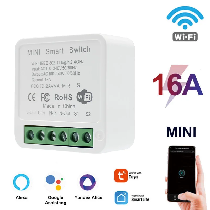 Smart Switch 16A Tuya Smart Switch mini WiFi Smart Life Work With Alexa Google App voice Remote Control 2-Way