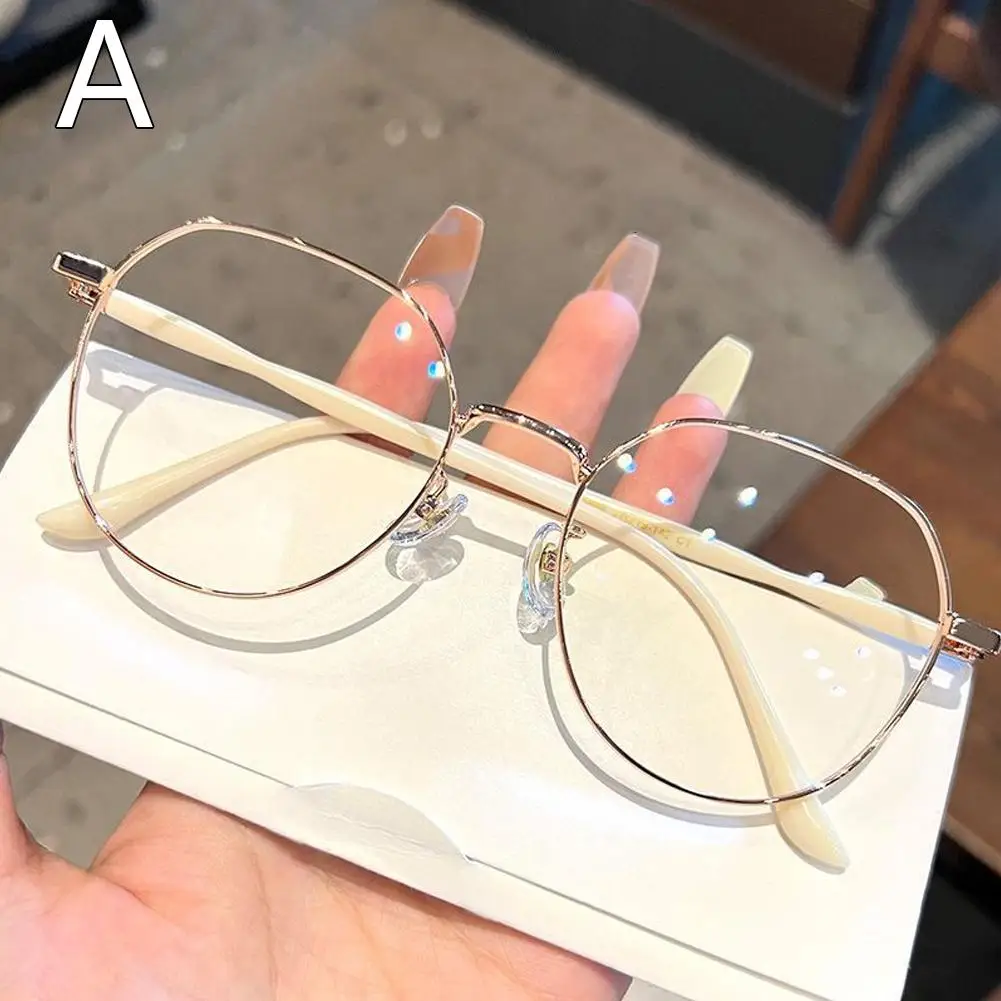 Anti Blue Light Glasses Anti Radiation Glasses Women Glasses Fashion Eyeglasses Clear Glasses Women Polygonal Metal Frame Eye Glasses Blue Light Eyewear Fashion Anti Eyeglasses 0 Mirror Flat Girl X5T3