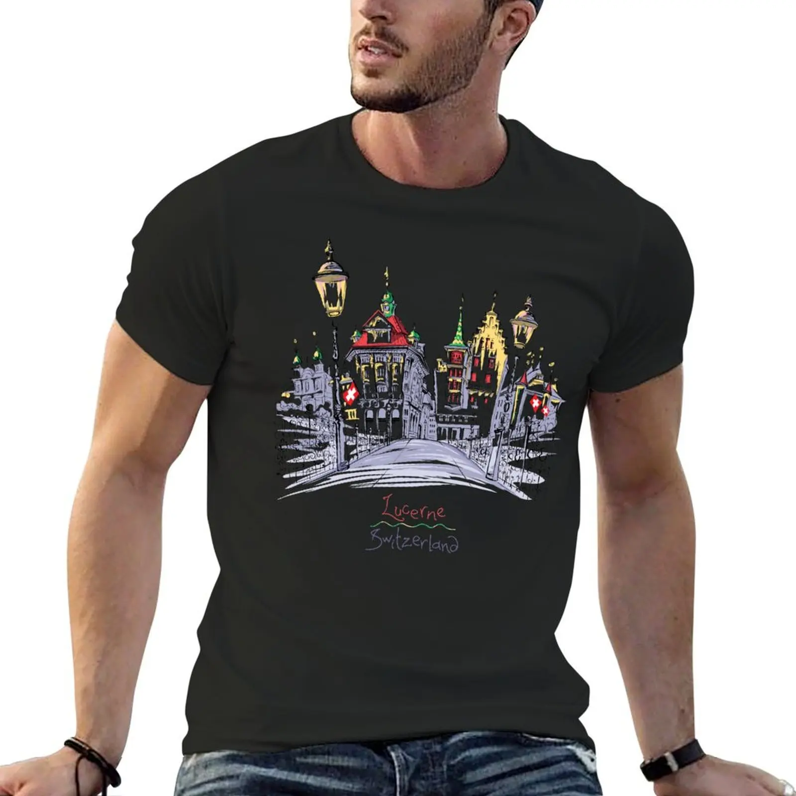 

Old Town of Lucerne, Switzerland T-Shirt anime quick-drying men clothing