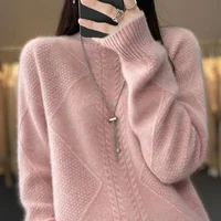 2025 femmes cachemire vêtements Pure laine demi-cou pull pulls tissé décontracté hauts femme automne hiver nouveaux chandails 3