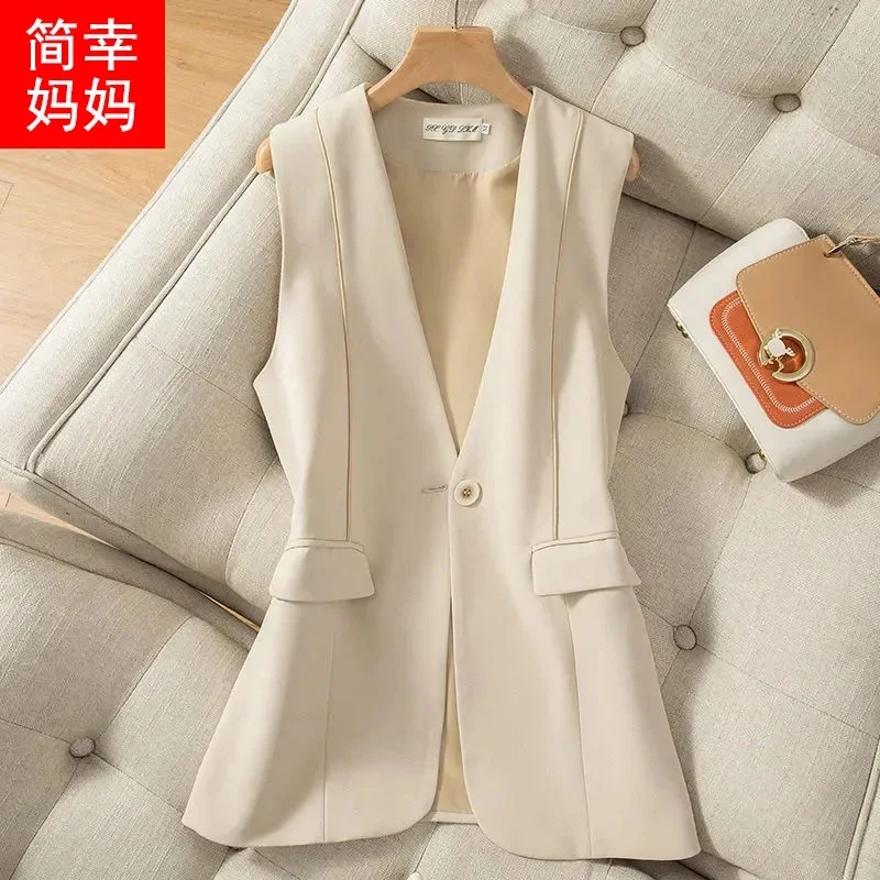 

【 With Lining 】 Blazer Vest Female 2023 Spring and Autumn New Loose Slim Look Small One Button Waistcoat Sleeveless Coat Women