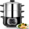 Stainless Steel Food Steamer 8.5 Qt Electric Glass Lid Vegetable Steamer Double Tiered Stackable Baskets with Timer 1