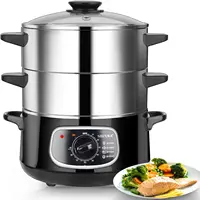 Stainless Steel Food Steamer 8.5 Qt Electric Glass Lid Vegetable Steamer Double Tiered Stackable Baskets with Timer 1