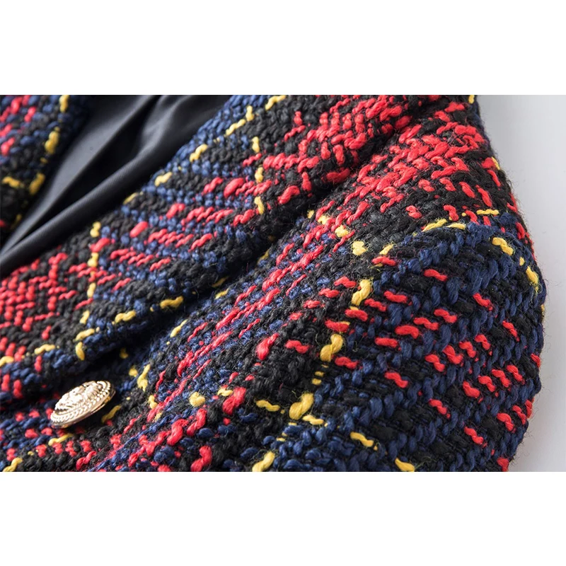 Autumn Winter Super Quality Scotticize Vintage Style Thick Woolen Red Plaid Pattern Slim Fit Women Blazer Outerdoor Jackets 3