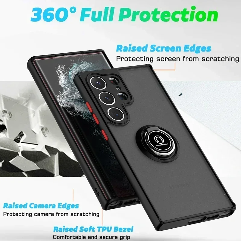 Magnetic Ring Matte Protective Phone Case Cover