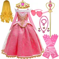 Robe de princesse Aurora de la Belle au bois dormant Disney 2026 pour fille, déguisement à épaules dénudées, cadeau pour enfant, robe de soirée élégante pour bébé, ensemble en dentelle fine 1