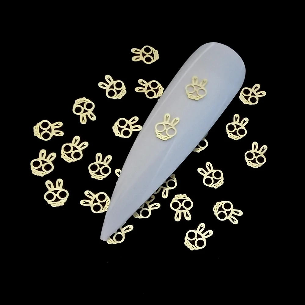 100pcs Gold Butterfly Metal Nail Studs Bee Rabbit Metallic Nail Art Stickers Decals Thin Nail Charms DIY 3D Nail Decorations
