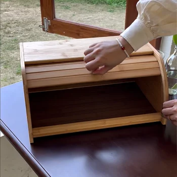 Premium Bamboo Bread Box, Bread Storage And Organizer, Organizer For Kitchen Countertop 1