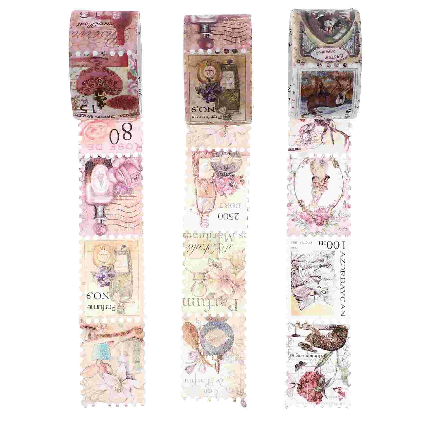 

3 Rolls Stamps and Washi Tape Vintage Decor DIY Craft Decals Mushroom Decor Notebook Decors Tapes Patches