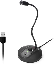 Omnidirectional USB Microphone with Gooseneck Flexibility, Mute Control & LED Indicator, Noise - Canceling, Easy Plug & Play Setup (JV601P)