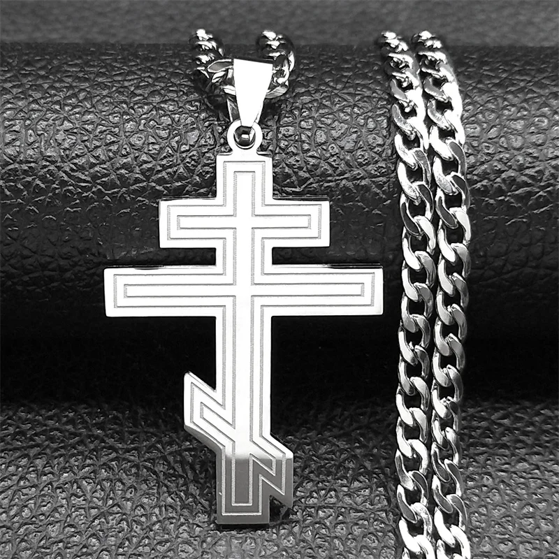 Russia Orthodox Cross Pendant Necklace for Women Men Stainless