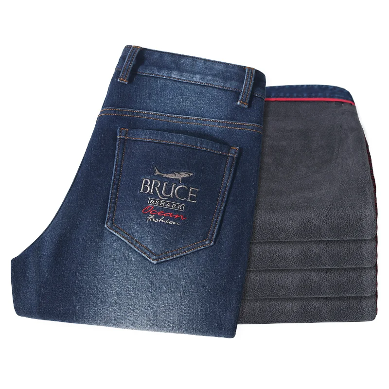 New Fleece Winter Men's Jeans Bruce&Shark Straight Leg Loose Stretch Jeans Men Fashio Casual Big SIZE 42 Men's Jean 4
