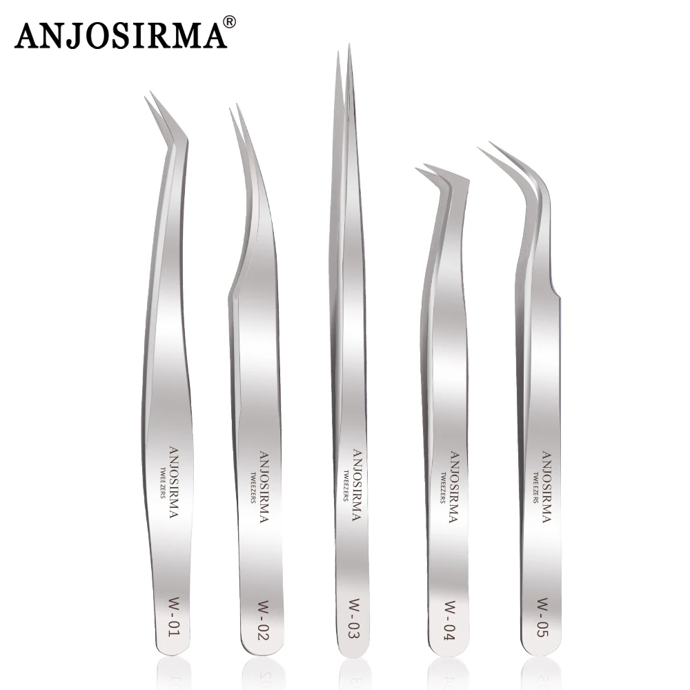 ANJOSIRMA 은빛 속눈썹 연장 핀셋 전문 정밀 볼륨 핀셋 클래식 스테인레스 스틸 메이크업 핀셋