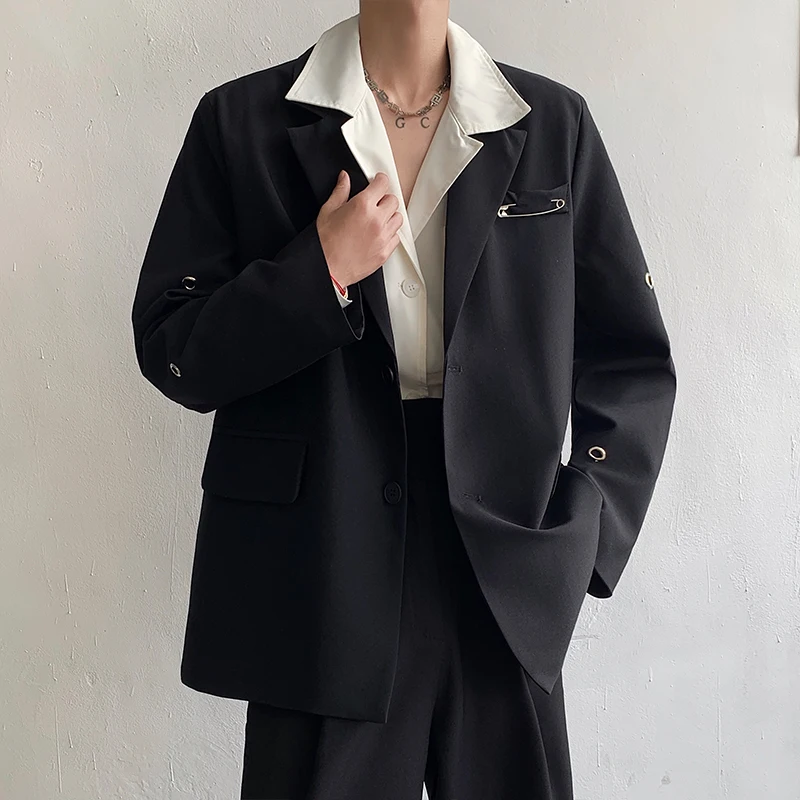 Stylish New Metal Button Men Blazer Lapel Long Sleeve Party Streetwear Fashion Casual Suits Men 2023 Korean Suit Jacket Coats 2