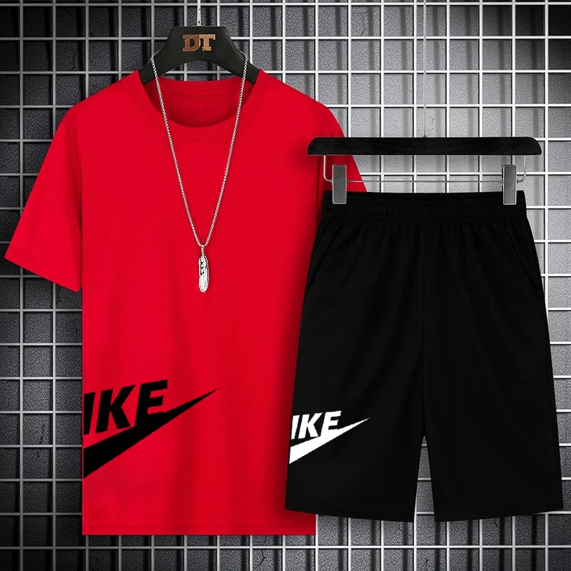 

Summer men's Clothing Two Pieces Sets Mens Casual Tracksuit Men Print short sleeve Sets mens t-shirt+shorts Fitness Sportswear