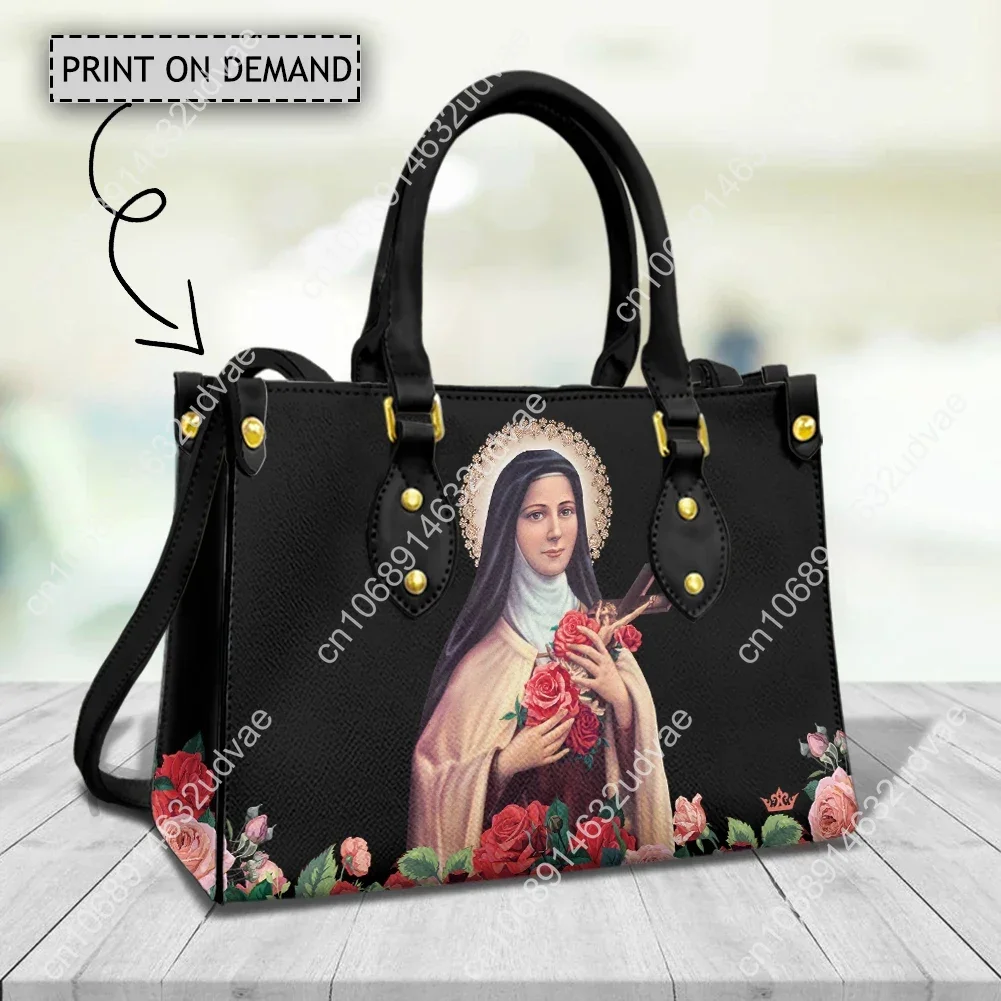 

Classic Top Handle Women Messenger Bag Cross Praying Virgin Mary Pu Leather Shoulder Strap Clutch Large Capacity Shopping Totes