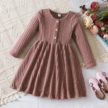 Girls Button Front Rib Knit Dress 1