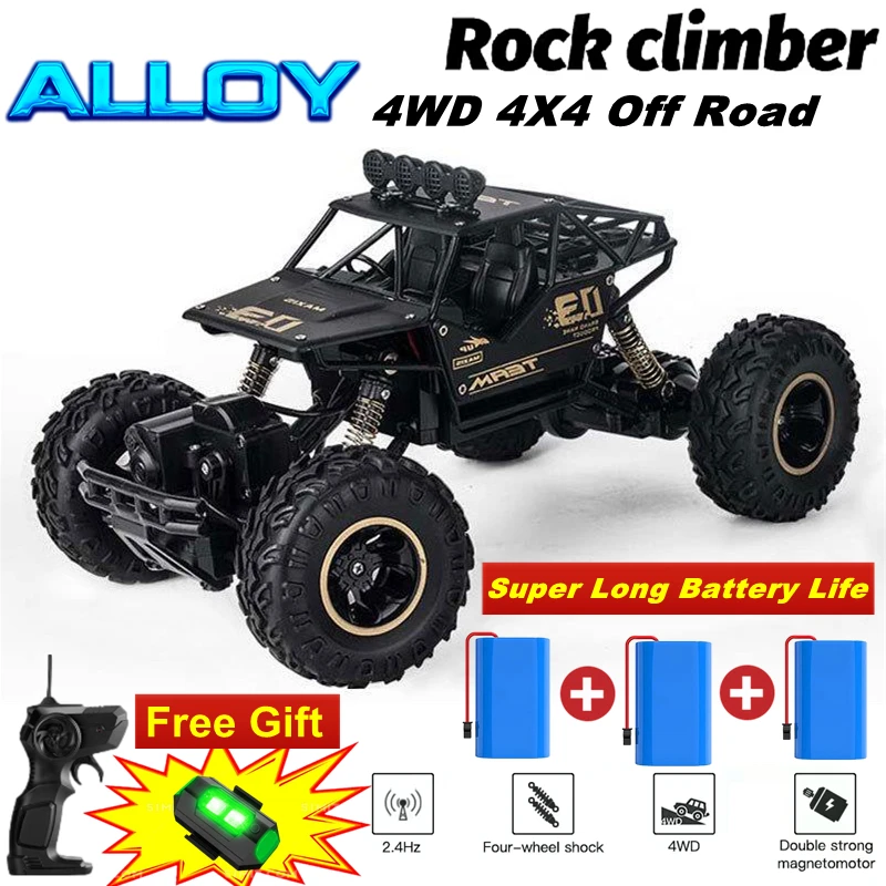 4륜구동 RC 자동차 오프로드 4×4 리모컨 알루미늄 트럭, 라디오 드리프트 클라이밍 레이싱 카, LED 조명 장난감, 어린이, 소년, 소녀 선물