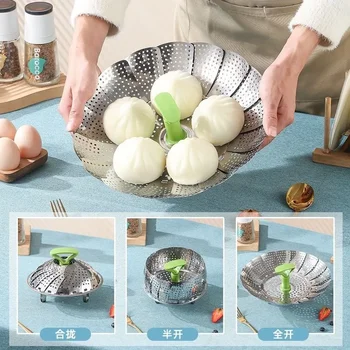 1pc Steamer Basket Stainless Steel Vegetable Steamer Basket Folding Steamer for Veggie Fish Seafood Fruit Food Cooking Cookware