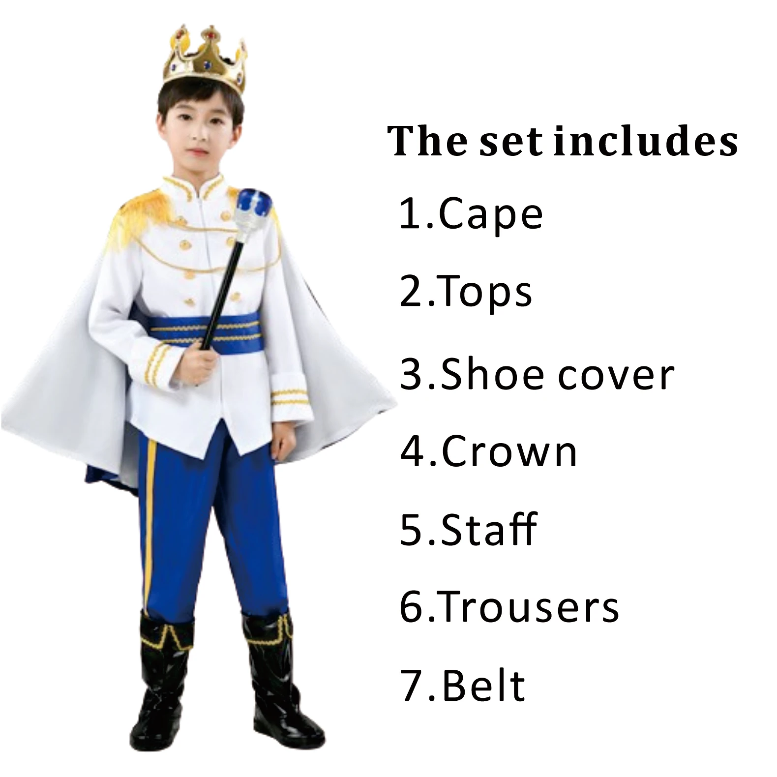 FYMNSI Costume Da Principe Fiabesco Per Bambini 3-12 Anni – Completo Con Tunica, Cintura, Corona E Scettro – Per Halloween E Carnevale