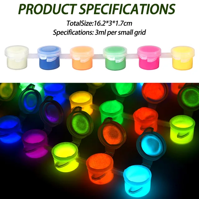 6 Colors Fluorescent Glow-in-the-Dark Acrylic Paint Set 2