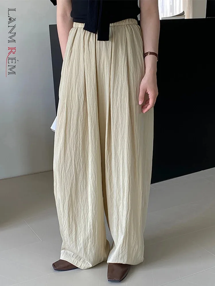 

[LANMREM] High Waist Sunscreen Pants For Women High Waist Straight Wide Leg Linen Trousers Minimalism 2024 Summer New 26D9080