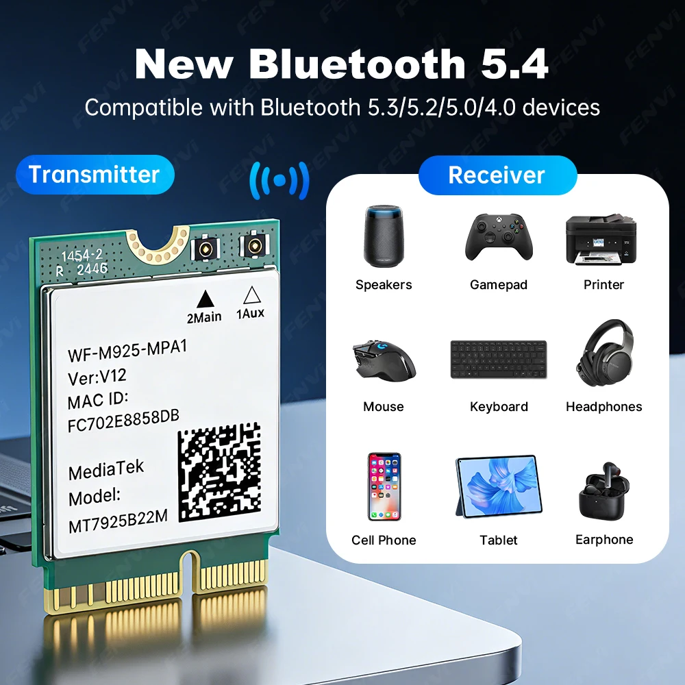 MT7925 WiFi 7 BE6500 M.2 네트워크 카드 블루투스 5.4 트라이 밴드 2.4G 5Ghz 6GHz 802.11BE NGFF WiFi7 카드 AMD PC 윈도우 10/11용