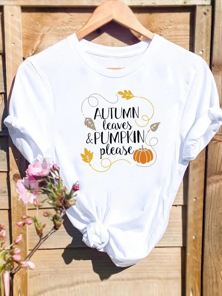 

Letter Pumpkin Trend Cute Halloween Thanksgiving Fall Festival Women Female Fashion Clothing T-shirts Print T Top Graphic Tee
