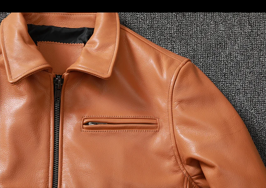 Winter Vintage Top Layer Cowhide Leather Jacket Men Plus Size Swallow Tail Short Slim Youth Trend Coat mens lambskin coat