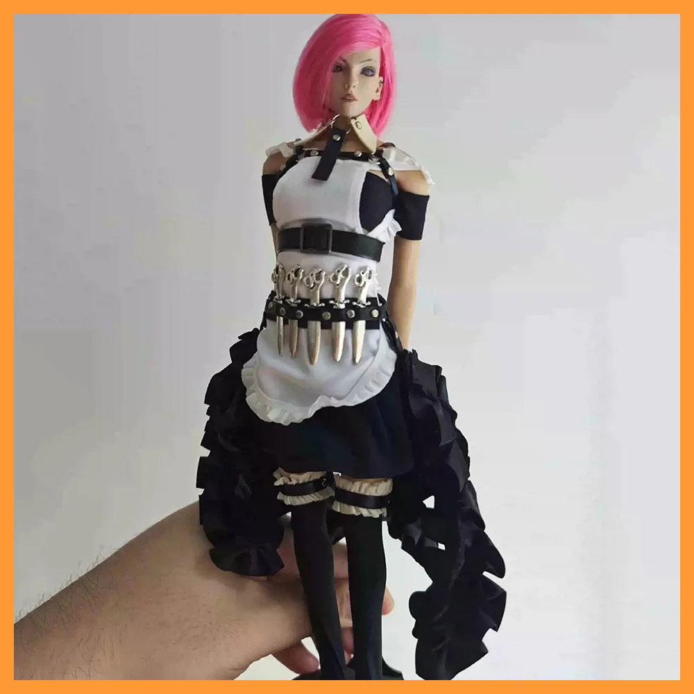 

1/6 Scale Female Soldier Assassin Maid Attire Tie Collar Black Long Dress Apronclothes Set with Weapon for 12 inches Action Figu