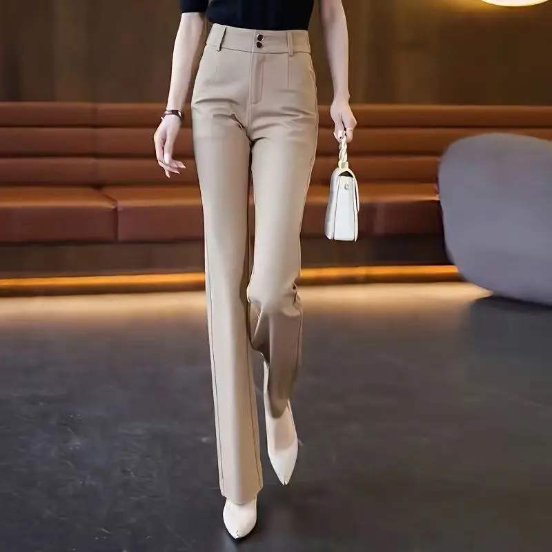 Spring and Autumn Women's Solid Colors High Waist Slim Fashion Flare Pants Button Pockets Classic Commuter Korean Trousers