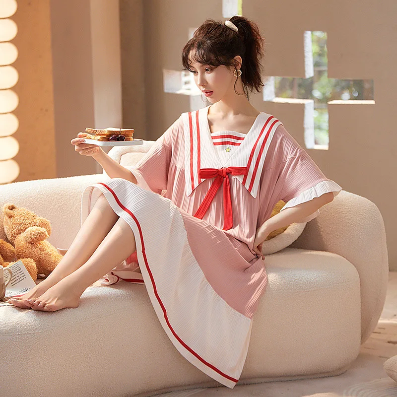 Cute Cartoon Sleepwear For Women Nightgowns Dressing Gown Summer Nightdress Cotton Pajamas Sleepshirt Vintage Dress Home Clothes