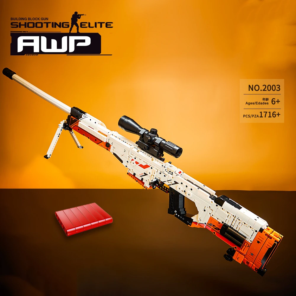 

1716pcs Awp/Awm Csgo Series Moc Building Blocks Sniper Rifle Can Shoot Gun Weapon Set Toys For Boys Kids Children's Day Gift