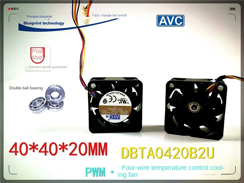 

40*40*20MM AVC Dbta0420b2u 4020 4cm Max Airflow Rate 12V Ball Bearing Temperature Control PWM Chassis Cooling Fan