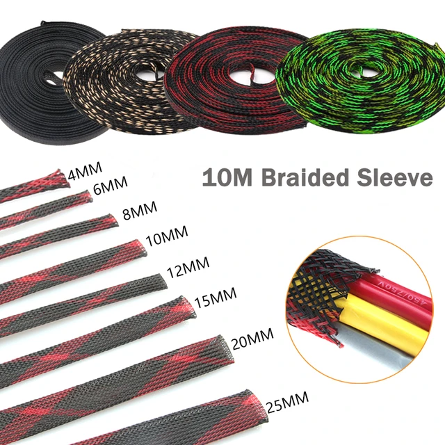 10mm PET Expandable Braided Sleeving Dense Wire Cable Harness Sheathing  Colors