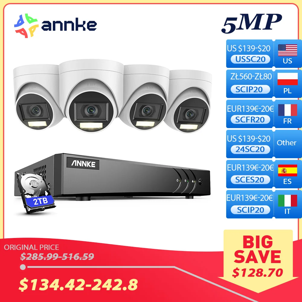 ANNKE 8CH 5MP Smart Dual Lights Lite Video Security System CCTV Kit With 3K 4X 5MP Built-in mic Waterproof Surveillance Cameras