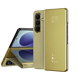 Luxury Leather Anti - Drop Phone Case with Hidden Kickstand and Anti - Fingerprint Coating for Galaxy Z Fold4 (Gold)