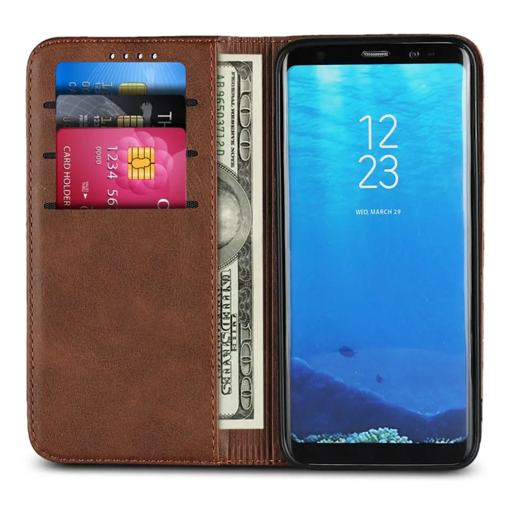 삼성 갤럭시 S8 S8 + 플러스용 가죽 케이스, 플립 케이스, 카드 홀더 홀스터, 마그네틱 어트랙션 커버, 지갑 케이스 코크