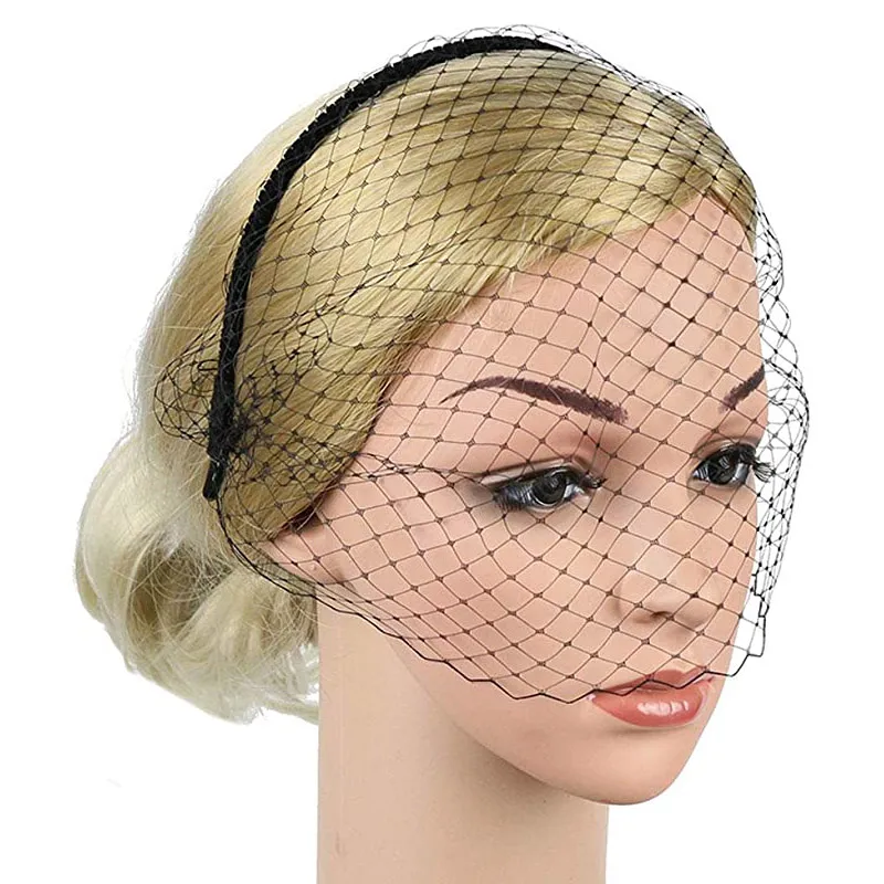 White Tulle Headband Birdcage Veil For Bridal Russian Fascinator Face Net Mask Hair Jewelry Short Blusher Veil Wedding Accessory