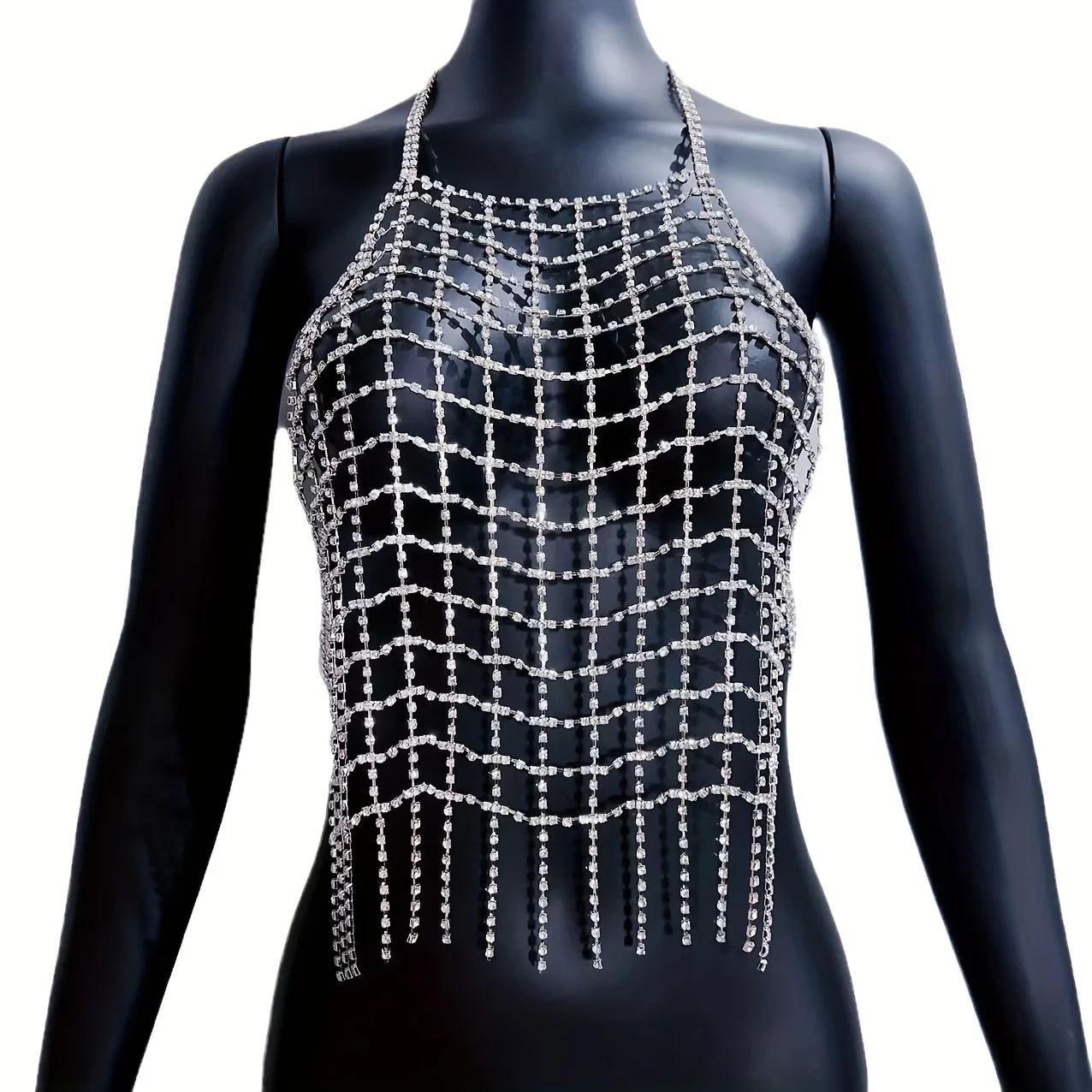 

New Hot Selling European and American Fashion Sexy Women's Hollow Mesh Body Chain Geometric Rhinestone Tight Rhinestone Bra