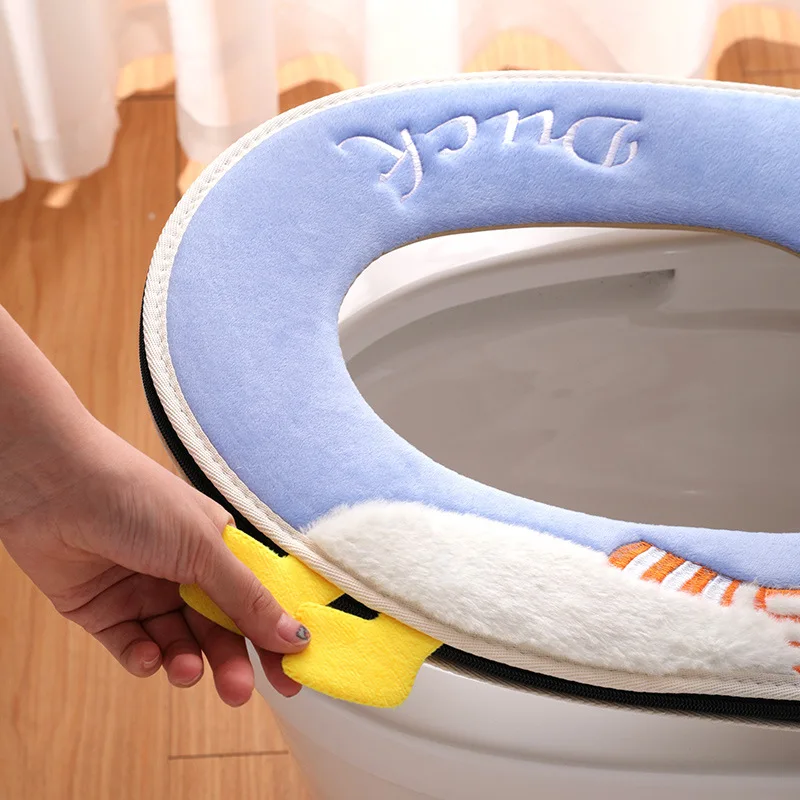 Cute Duck Toilet Mat Winter soft Toilet Seat pad Zipper Home Warm potty cushion case for WC cape Cover Four Seasons universal 2