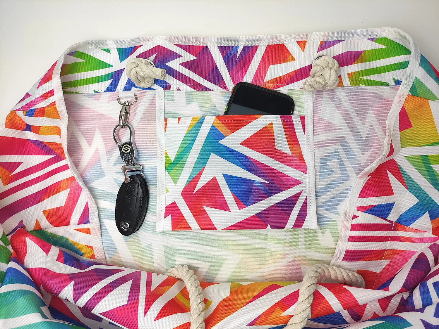 Borsa Da Spiaggia Grande Capacità In Tessuto Oxford Impermeabile - Strisce Blu Navy, 60x16x37 Cm, Con Borsa Cosmetici Coordinata