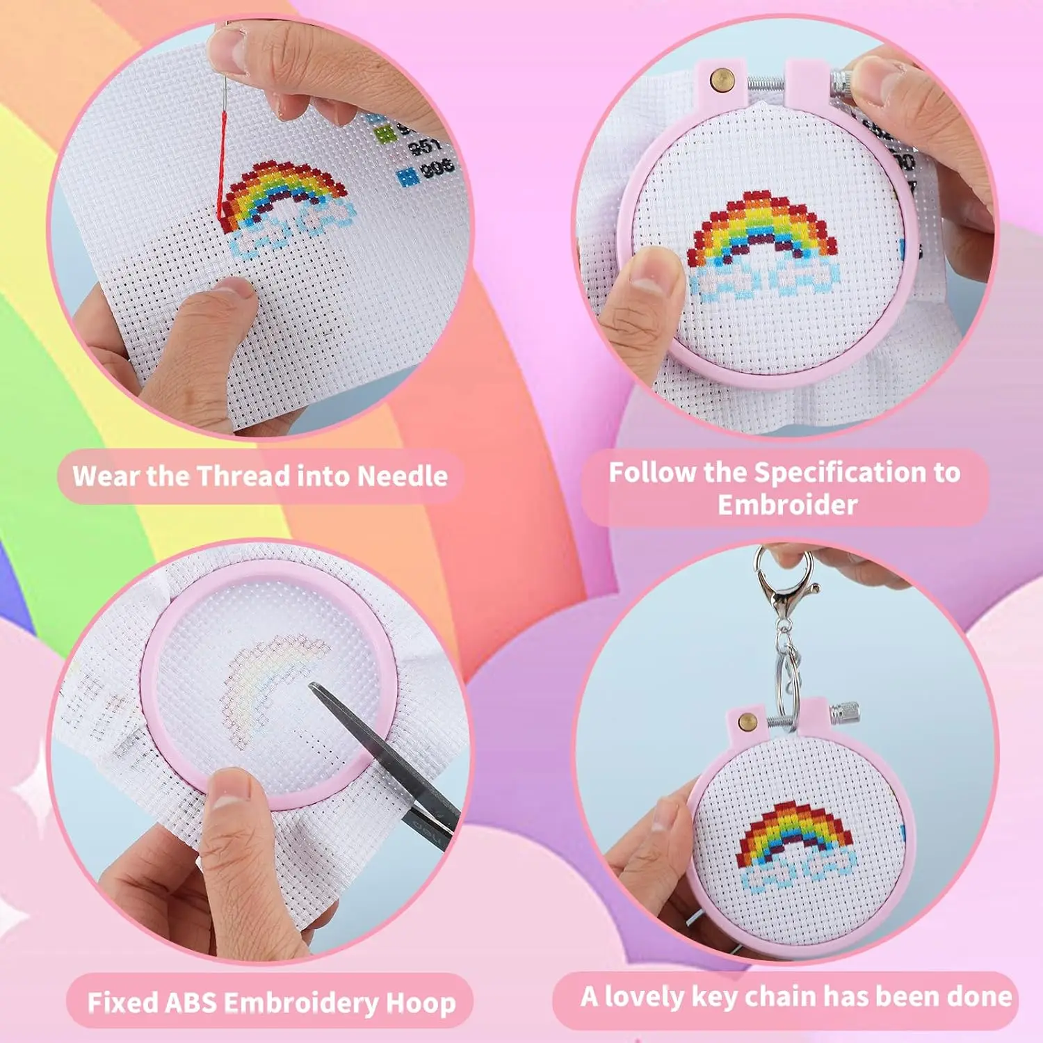 Cross Stitch Kits for Beginners Rainbow Stamped Cross Stitch Kits Needlepoint Kits Kids Embroidery Kit Arts and Crafts Kit